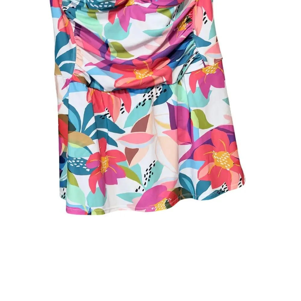 Liz Claiborne tropical one piece swimsuit skirted plus size 20W tropical resort